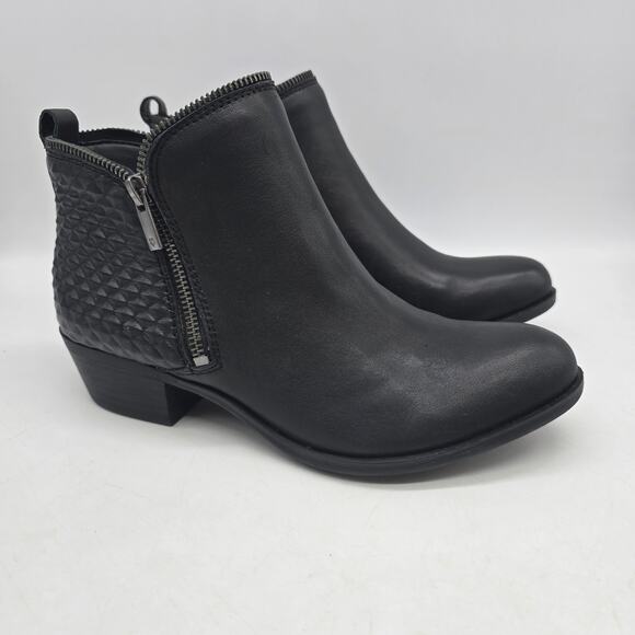 Lucky Brand Bartalino Quilted Leather Double Zip Ankle Boots Black SZ 8.5M NWOT - Picture 1 of 11